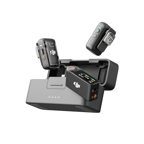 DJI Mic 2 (2 TX + 1 RX + Charging Case), All-in-one Wireless Microphone, Intelligent Noise Cancelling, 32-bit Float Internal Recording, 250m (820 ft.) Range, Microphone for iPhone, Android, Camera