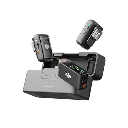 DJI Mic 2 (2 TX + 1 RX + Charging Case), All-in-one Wireless Microphone, Intelligent Noise Cancelling, 32-bit Float Internal Recording, 250m (820 ft.) Range, Microphone for iPhone, Android, Camera