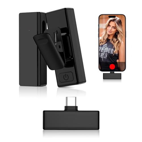 Lavalier Microphone Lapel Mic Wireless for iPhone 15 Pro Max,Bluetooth Mic USB C,Android,Phone,PC,Microfono Inalambrico Para, Mini Collar Clip on Lapel Microphone Wireless Lav Mic for Video Recording