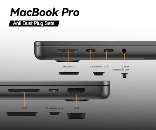 14 PCS Anti Dust Plug Set with 2pcs Webcam Cover for 2026-2021 MacBook Pro 14 inch / 16 inch M5 M4 M3 M2 M1 Pro/Max, MacBook Pro Accessory Anti Dirt Cover for HDMI/Thunderbolt/SDX/Magsafe/Headphone - size: MacBook Pro 14" / 16"