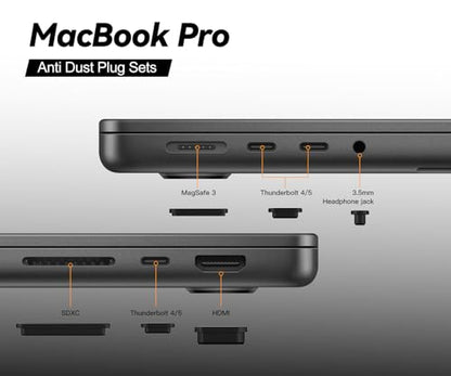 14 PCS Anti Dust Plug Set with 2pcs Webcam Cover for 2026-2021 MacBook Pro 14 inch / 16 inch M5 M4 M3 M2 M1 Pro/Max, MacBook Pro Accessory Anti Dirt Cover for HDMI/Thunderbolt/SDX/Magsafe/Headphone - size: MacBook Pro 14" / 16"