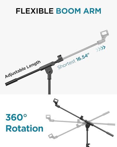InnoGear Microphone Stand Floor, Adjustable Tripod Boom Mic Stand with Tablet Phone Holder Carrying Bag 2 Mic Clips 3/8" to 5/8" Adapter for Blue Yeti SM58 SM48 Fifine K669B, Podcast Singing Stage