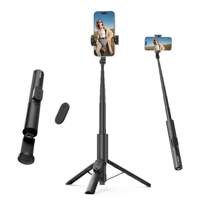 ULANZI Phone Tripod, SK26 40" Portable Selfie Stick for iPhone, 2 in 1 Adjustable Tripod with Bluetooth Remote Cold Shoe Mount, Portable Phone Stand Lightweight for Travel Photo Video Stream Vlog - size: 40"-Phone Clamp