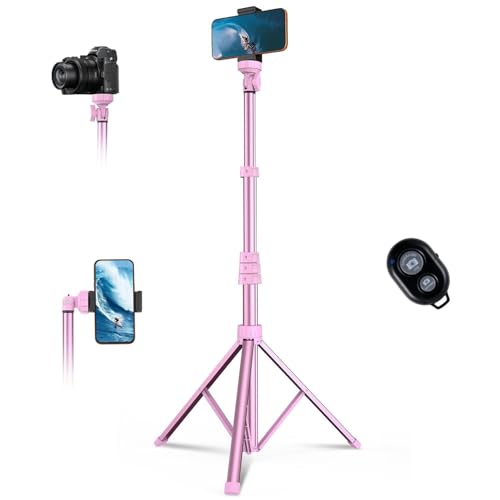 67" Phone Tripod, MIIASI Extendable Tripod for iPhone, Selfie Stick with Remote and Phone Holder, Compatible with iPhone/Android/Camera, Light Stand - color: Pink