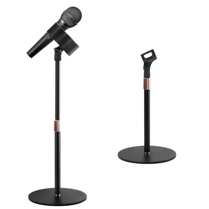 BILIONE Desktop Microphone Stand for Podcast Recording, 9-16.5“ Height Adjustable Mic Stand for Desk with 1.3 lb Weighted Base, Heavy-Duty Metal Construction, Universal 3/8” to 5/8" Adapter, 2 Clips - size: Mic Stand Desktop