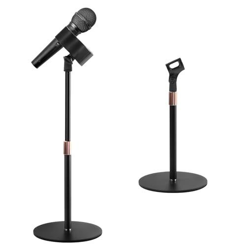 BILIONE Desktop Microphone Stand for Podcast Recording, 9-16.5“ Height Adjustable Mic Stand for Desk with 1.3 lb Weighted Base, Heavy-Duty Metal Construction, Universal 3/8” to 5/8" Adapter, 2 Clips - size: Mic Stand Desktop