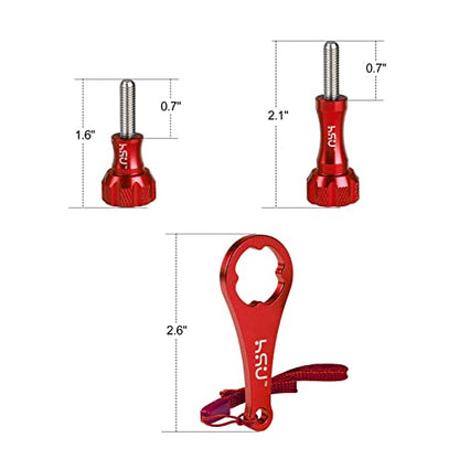 HSU Aluminum Thumbscrew Set + Wrench for Gopro Hero 13, 12, 11, 10, 9, 8, 7, 6, 5, 4, 3, AKASO Campark and Other Action Cameras (3pcs, Red) - color: Thumbscrew Set + Wrench(Red)