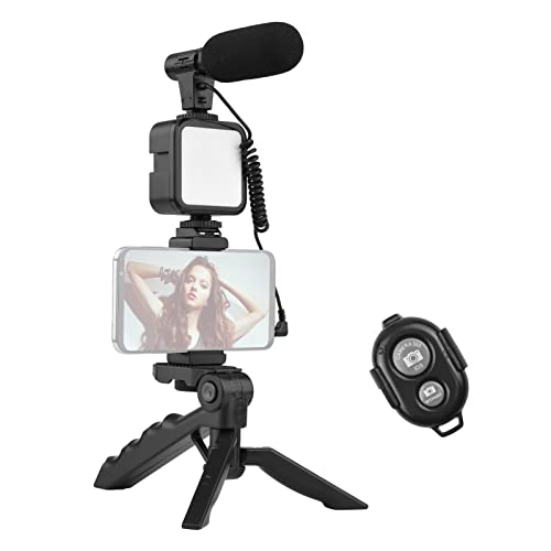 01LM Desk Stand Vlog Kit for Smartphone Video Making with Mic LED Light Remote Control