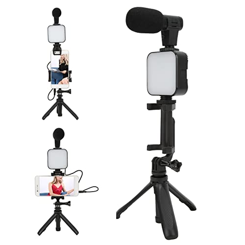 Smartphone Vlogging Kit with Microphone, Fill Light and Tripod, Complete Phone Video Recording Kit for Live Broadcast, YouTube Vlog, Compatible with 5.5-8cm Phones, Includes 360°