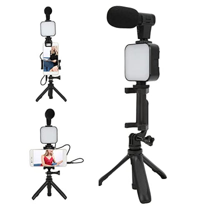 Smartphone Vlogging Kit with Microphone, Fill Light and Tripod, Complete Phone Video Recording Kit for Live Broadcast, YouTube Vlog, Compatible with 5.5-8cm Phones, Includes 360°