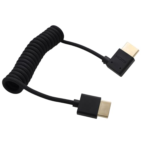 8K 4K50 HDMI Braided Spiral Cable for ATOMOS Ninja V Shinobi, Sony FX30 Canon R1 Lumix G9 GH6 Nikon Blackmagic TV Laptop PS5 Xbox FEELWORLD Portkeys, Left Angle to Straight - color: Black, size: Left Angle to Straight