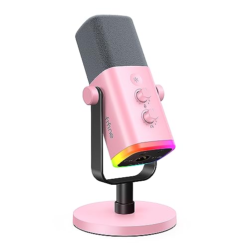 FIFINE XLR/USB Microphone, Gaming Recording PC Microphone with Headphones Jack, Mute Button, Dynamic RGB Mic for Computer, Streaming Mic for Podcasting Voice-Over YouTube Video-AmpliGame AM8 Pink - color: Pink