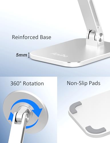 Aoviho Magnetic Phone Stand for MagSafe Adjustable - Aluminum Portable Phone Holder for Desk with 360° Rotating Head Compatible with iPhone 17/16/15/14/13/12 Pro Max and Magnetic Phone Case, Silver - color: Silver