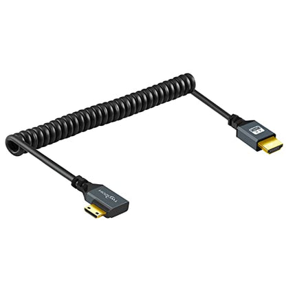 Twozoh 90° Degree Coiled Mini HDMI to HDMI Cable, Right Angled Mini HDMI to HDMI Coiled Cable Support 4K/3D 1080p Extend up to 1.5M / 5FT - size: 5 ft, style: Right Angled 1-Pack