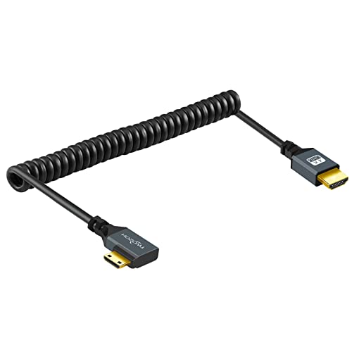 Twozoh 90° Degree Coiled Mini HDMI to HDMI Cable, Right Angled Mini HDMI to HDMI Coiled Cable Support 4K/3D 1080p Extend up to 1.5M / 5FT - size: 5 ft, style: Right Angled 1-Pack