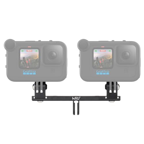 HSU Aluminum Dual Twin Mount, 1/4”-20 Cold Shoe Mount Adapter | for Go Pro Hero 13/12/11/10/9/8/7/6/5/4 DJI Osmo Action AKASO Campark and Other Action Cameras (Extension) - color: Extension