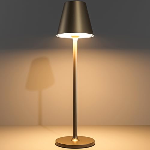 Timjorman Modern LED Cordless Table Lamp, 4000mAh Rechargeable Battery, 3 Level Brightness Night Light, Metal Shell, Minimalist Design, for Couples Dinner/Coffee Table/Restaurant/Bedroom, Khaki - color: Khaki