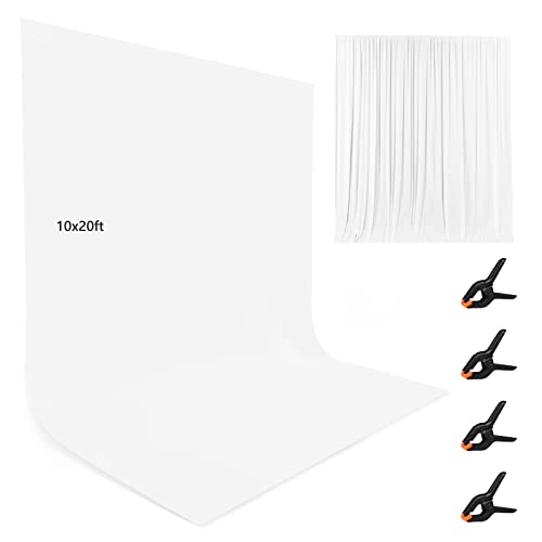 10X20ft White Photo Backdrops for Photography, LCUIRC Two Rod Pocket Backdrops Curtain for Parties, Polyester Background with 4 Clamps for Product Protrait Photoshoot or Parties Decoration - color: 10x20ft White