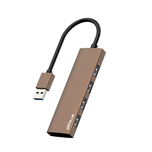 USB Hub, USB 3.0 Hub Aluminum Alloy Ultra Slim USB Splitter, Portable 4 Port USB Extender, USB Hub for Laptop, PC, MacBook, iMac, Surface Pro, Mac Pro, Flash Drive, XPS【Brown】 - color: Brown-Aluminum Alloy, size: 25cm