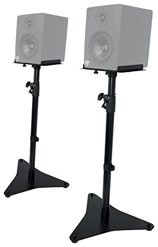 Rockville RVSM5 Pair Studio Monitor Bookshelf Speaker Stands | 33-52" Adjustable Height, Solid Steel, Foam Pad, 50 lbs Capacity, Rubber Feet and Carpet Spikes, Cable Clips - color: Black