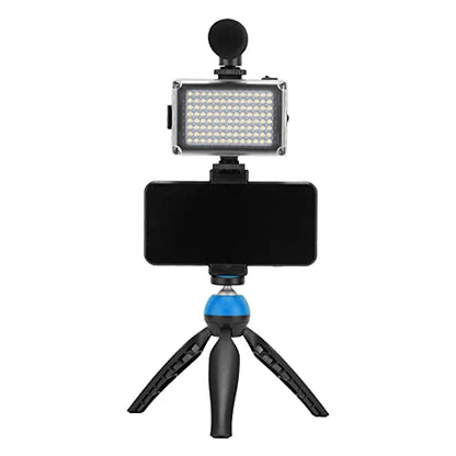 Portable Live Video Kit with Fill Light, Cardioid Microphone, Tripod and Phone Holder for Mobile Photography Streaming Vlogging Blue - color: Blue