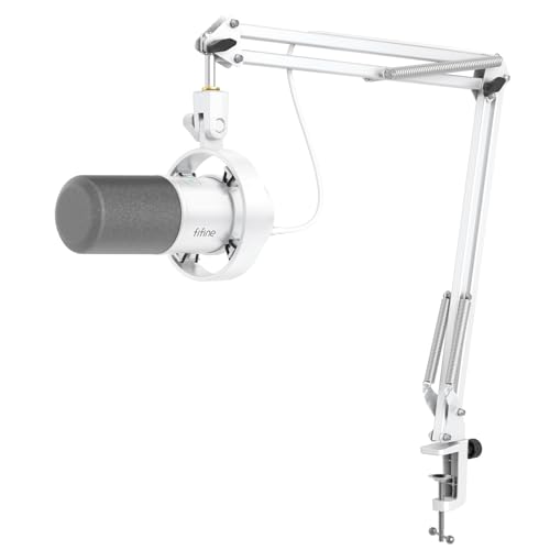 FIFINE Dynamic Microphone with Boom Arm, Studio Vocal XLR Microphone, Podcast USB Mic Kit for PC with Mute Button, Volume Knob, Headphone Jack, for Streaming Recording-AmpliTank K688CT White - size: K688CT White