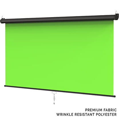 【Wider Style】 KHOMO Gear Green Screen 84 x 84 inch – Extra Large Pull Down Backdrop – Portable Collapsible Roll Down Projector Screen – Green Screen for Video, Streaming, and Photography - color: Green - Black Metal Frame