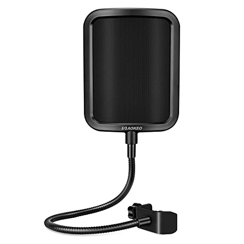 Aokeo Metal Pop Filter,Metal Mesh Layer Microphone Windscreen for Hyperx QuadCast, Blue Yeti and Other Mics,Pop Shield with Flexible 360° Gooseneck Clip Stabilization Arm - color: gray