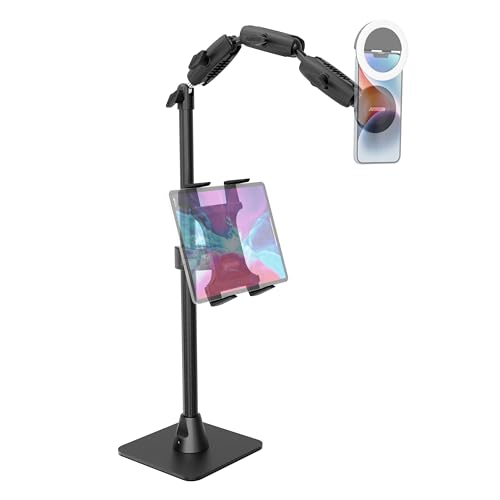 ARKON Mounts Remarkable Creator Pro+Plus Overhead Content Creation Mount with Magnetic Phone Holder, Tablet Mount, LED Ring Light, and Adjustable Filming Arm (Black) - color: Black