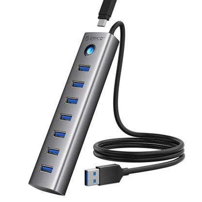 ORICO 7-Port USB 3.0 Hub, Aluminum USB Multiple Adapter, 5Gbps USB Extender USB Splitter with 3.28Ft Cable, UBS-A Hub Long Cable for Desktop, PC, Flash Drive, Mobile HDD, Windows/XPS - size: 3.28Ft