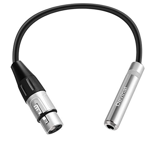 XLR Female to 1/4" Female calbe, XLR Jack to 6.35mm TS/TRS Quarter inch Audio Adapter Cord Connector Converter Metal Construction 1 feet (30 cm) - color: 1. Silver/ 1FT