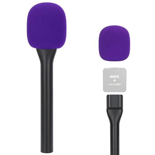 SUNMON Handheld Mic Stand for Rode Wireless Mic with Pop Filter(Purple), Holder for Rode Go 2/Wireless Pro, Interview Microphone Adapter Handheld for Wireless Go/Wireless ME - color: Purple