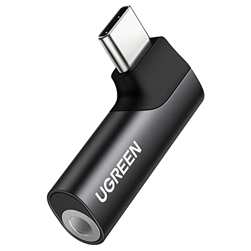 UGREEN 90 Degree USB C to 3.5mm Audio Adapter Headphone Dongle Black | Right Angle, HiFi Stereo DAC 96KHz/24bit, Compatible with iPhone 17 16 Pro Max Galaxy S26, Aluminum Shell, Type C to Aux Jack - color: Black