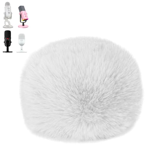 SUNMON Blue Yeti Microphone Pop Filter, Mic Cover Furry Foam for Blue Yeti, Fifine AM8, HyperX SoloCast, Razer Seiren V3 Mini Microphones and Most Mic (White)