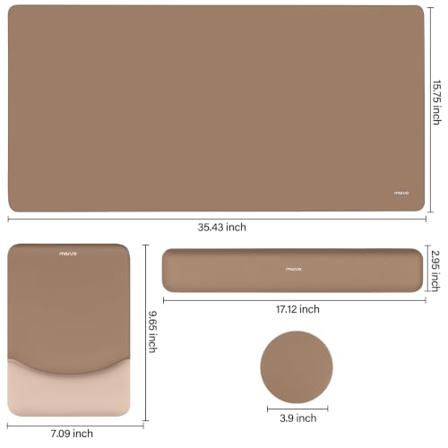 MOSISO Keyboard Mouse Pad Set, Large Gaming Mouse Pad&Rectangular Keyboard Wrist Rest&Mousepad with Wrist Rest&Coaster, Ergonomic Non-Slip&Easy Typing Pad with Curved Silicone Lining, Mocha - color: Mocha