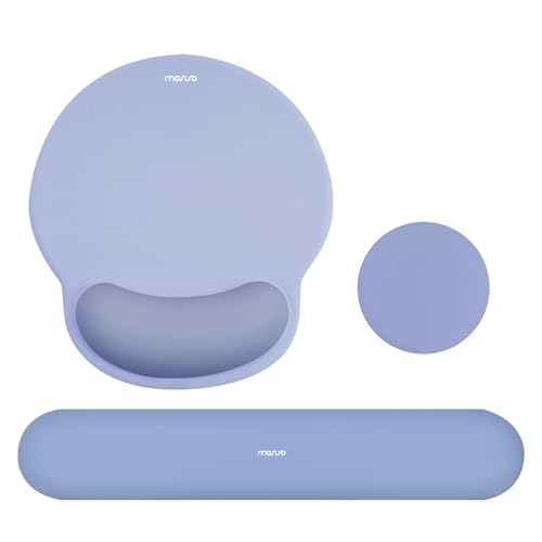 MOSISO Wrist Rest Support for Mouse Pad&Keyboard Set, Circle Curved Ergonomic Mousepad&Coaster Non-Slip Base Home/Office Pain Relief&Easy Typing Pad with Soft Cloth&Silicone Lining, Stone Blue - color: Stone Blue
