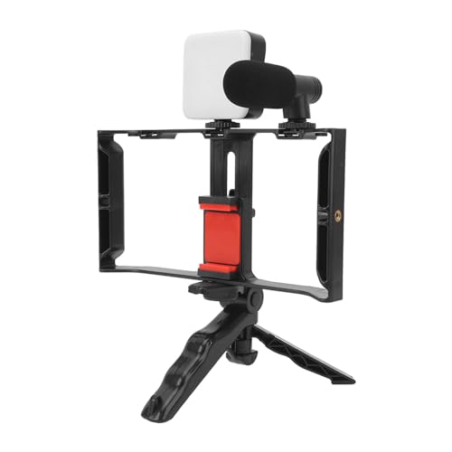 Phone Live Streaming Kit, Wireless Vlogging Kit with Fill Light Microphone and Handheld Tripod, 3 - Level Brightness Smartphone Video Rig for Live Selling Online Teaching