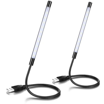 Tujoe 2 Pieces USB LED Light for Laptop Keyboard Gooseneck Light Computer Lamp Flexible Stick Dimmable LED Lamp Touch Switch for Reading Book(Black) - color: Black