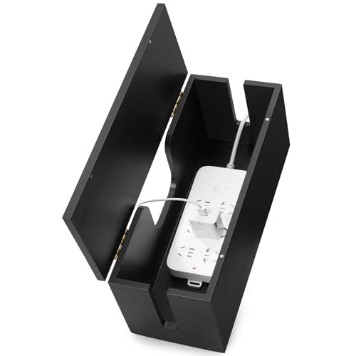 Large Cable Management Box - Wood Cable Organizer Box and Power Strip Box for Electrical Cord Management - Hide Desk Cord and Floor Cables - Wire Storage and Organization for Cords, Black - color: Black