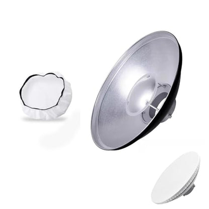 Godox 16.5inch/42cm Silver Beauty Dish Bowens Mount Reflector with White Diffuser, Light Modifier for Bowens Mount Studio Strobe Flash Light Monolight for Godox SK400II, AD600Pro, AD600BM, MS300 - color: Silver Inner