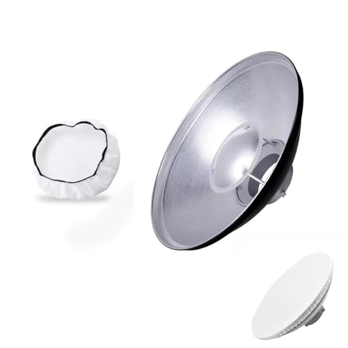 Godox 16.5inch/42cm Silver Beauty Dish Bowens Mount Reflector with White Diffuser, Light Modifier for Bowens Mount Studio Strobe Flash Light Monolight for Godox SK400II, AD600Pro, AD600BM, MS300 - color: Silver Inner