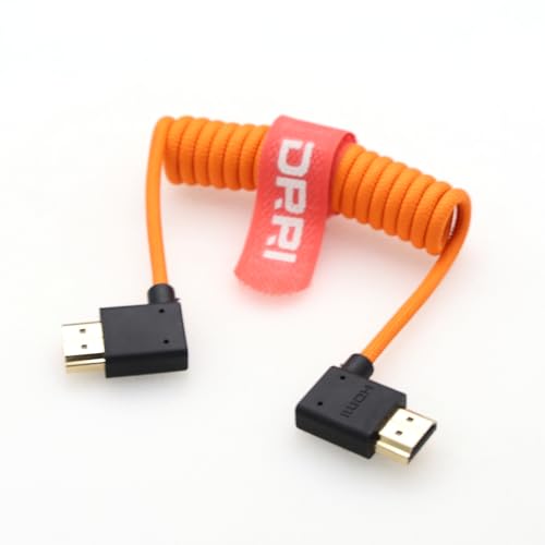 8K@60Hz 4K@120Hz HDMI 2.1 Braided Cable for BMPCC 4K/6K, RED, DJI Ronin 4D, Portkeys LH5P II Monitor Left Right Angle Coiled - color: Orange braided Coiled, size: Left HDMI-Right HDMI