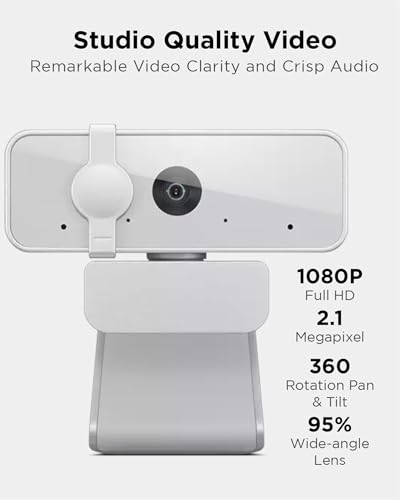 Lenovo HD 1080p Webcam (300 FHD) - Monitor Camera with 95° Wide Angle, 360° Rotation Pan & Tilt, Dual Microphones – Attachable Desktop Cam with Privacy Shutter for Remote Work, Streaming & Gaming - color: Cloud Gray, style: 300 FHD
