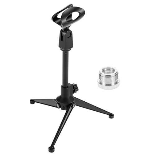 QWORK Desk Mic Stand, Foldable Desktop Microphone Tripod Stand, with 5/8" Male to 3/8" Female Adapter, for Dynamic & Condenser Mics