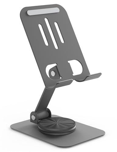 Metal Cell Phone Stand for Desk, Multi-Angel Adjustable 360° Rotation Non-Slip and Foldable Mobile Phone Stand, Compatible with iPhone 17 16 Pro Max and All Smartphones, Gray - color: Gray