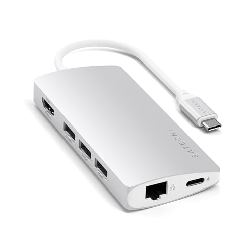 Satechi 8 in 1 USB C Hub Multiport Adapter V2, 4K HDMI, 115W USB C PD Charging, 3 USB-A, Ethernet, Micro/SD Card Readers, for Laptop, MacBook Air/Pro/Neo, iPad Air/Pro, Windows - Silver - color: Silver, size: V2