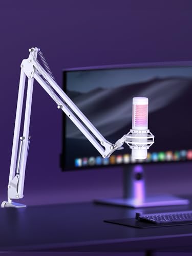 InnoGear Boom Arm Microphone Mic Stand for Blue Yeti HyperX QuadCast SoloCast Snowball Fifine Shure SM7B and Other Mic, White - color: White, style: Standard Mic Arm