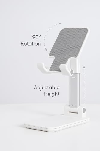 Cell Phone Stand for Desk, Adjustable iPhone Holder, Extendable Desktop Phone Stand, Portable Device Stand (White)