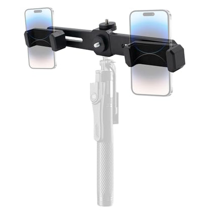Dual Phone Holder Phone Tripod Mount Adapter, Universal 360° Rotation Adjustable Clip Stand for Vlog Live Streaming Video Recording, Compatible with 1/4'' Screws, Black - style: Dual Phone Holder