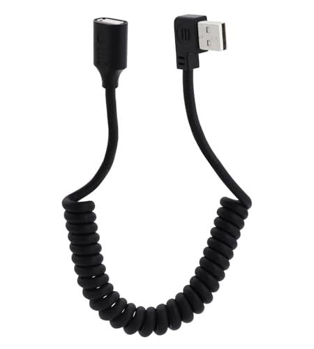 90 Degree USB 2.0 Male to Female Coiled Cable USB Spring Cable USB 2.0 Extension Cable Retractable USB Data Transmission Cord for PC,Laptop, Cameras, Mouse,Other USB Computers(Left Angle) - style: Left Angle